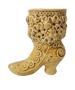 Vintage 70&#39;s Victorian Ceramic Fancy Boot Vase Planter 3-D Flowers Unbra... - $14.84