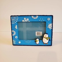 Penguin Photo Frame, Blue Resin with Snowflakes, 4x6 photo