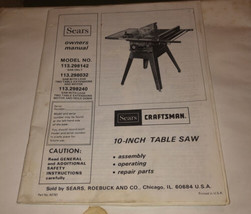 Sears 10-Inch Craftsman Table Saw Owners Manual 1981 Vintage - $9.38