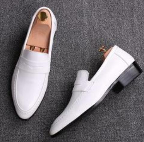 New Handmade Men Casual White Leather Oxford Penny Loafer Shoe