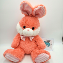 Kellytoy Easter Coral Orange Bunny Rabbit Pink Striped Bow Tie Plush Stu... - $22.75