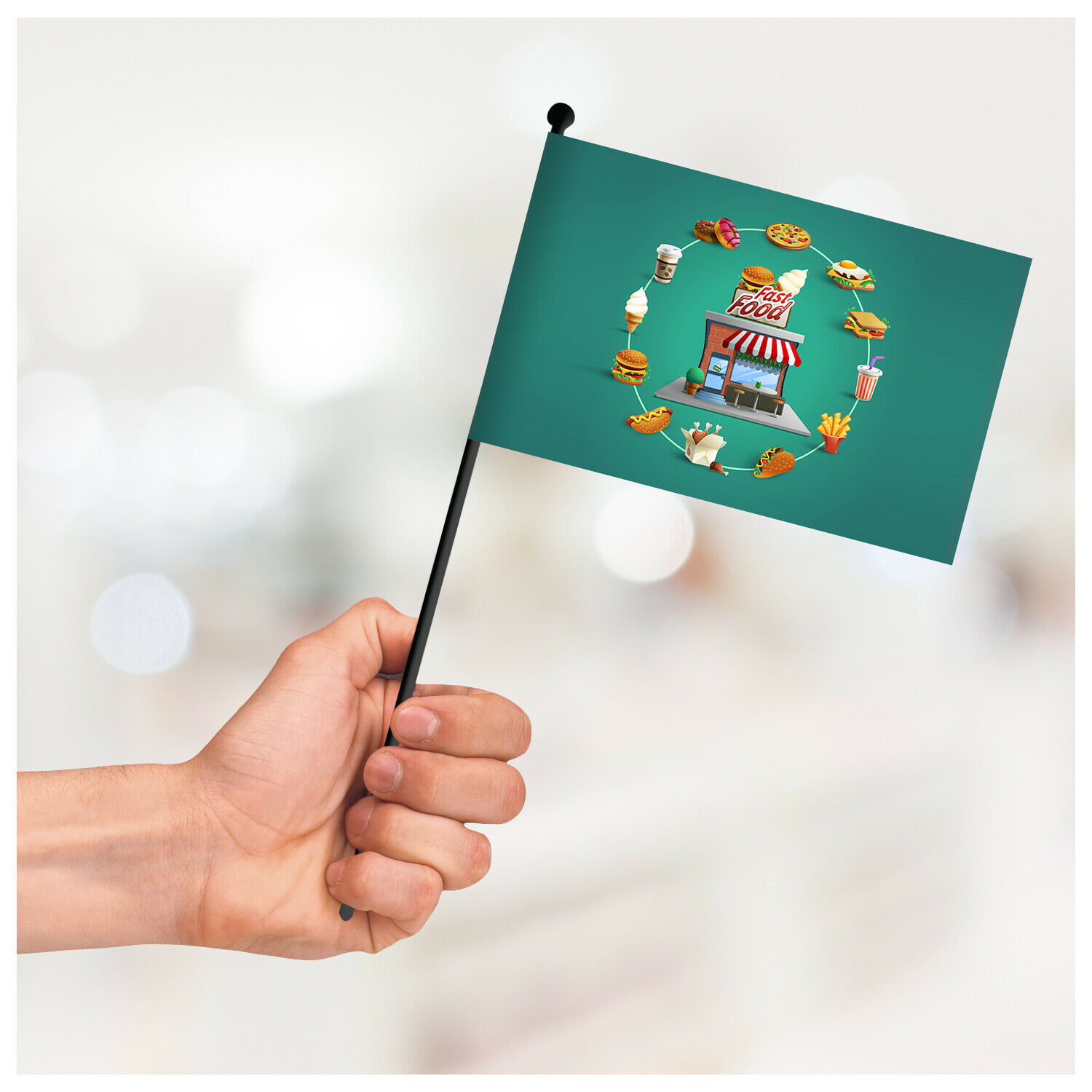 Custom Hand Waving Flag, 18"X12" Mini Handheld Polyester Fabric Table