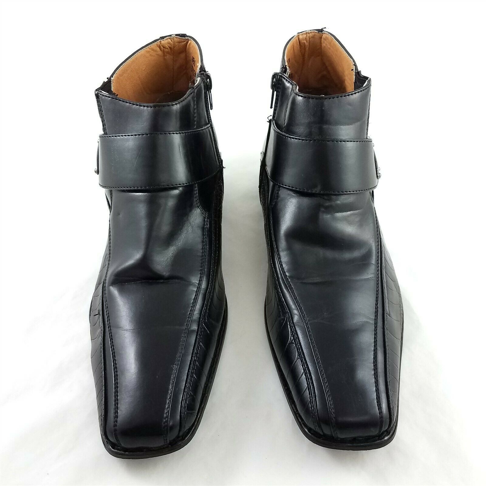 Stacy Adams Black Croc Accent Design Dress Ankle Boots Square Toe Mens ...
