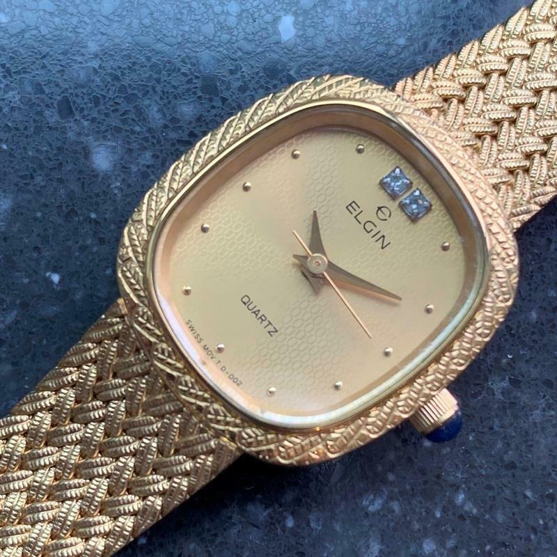 Elgin Mujer 18CT Chapado en Oro Diamante Reloj , C. 1980s Suizo ...