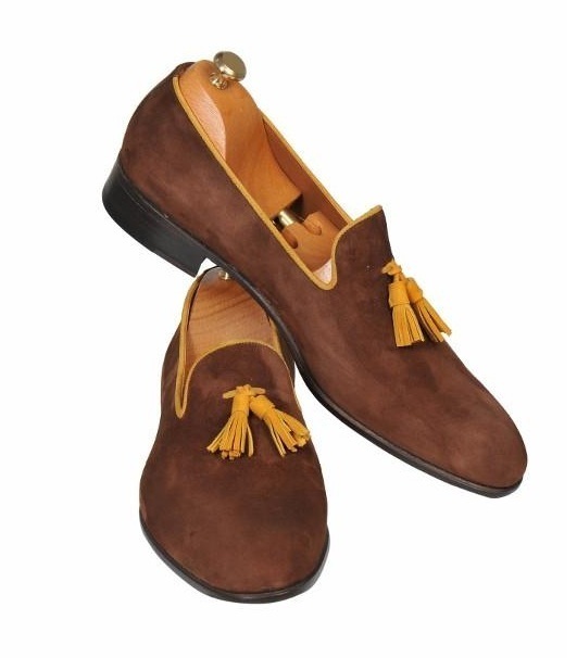 New Handmade Men Brown Shoes, Leather Moccasin Loafer Shoes, Men's Suede Dress S