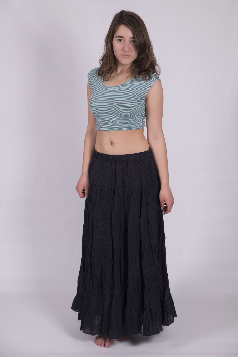 Boho Cotton Maxi Skirt * Elastic Smocked  Wasit * Bohemian Long Hippie Skirt