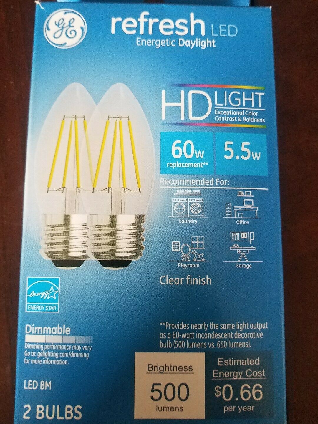GE Refresh Daylight LED Dimmable Standard Base Bulb 2-Pack, 60w Replacement - $29.28