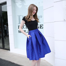 Women Pleated Midi Skirt A-Line Ruffle Taffeta Skirt Outfit - Burgundy,Plus Size image 9