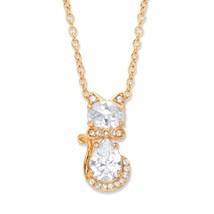 Oval and Pear-Cut Cubic Zirconia Cat Pendant Necklace 1.88 TCW 14k Gold-... - $40.53