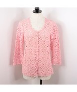 Roxie B Women&#39;s L Pink Crochet Ramie Cotton Open-Knit Cardigan Sweater - $17.99