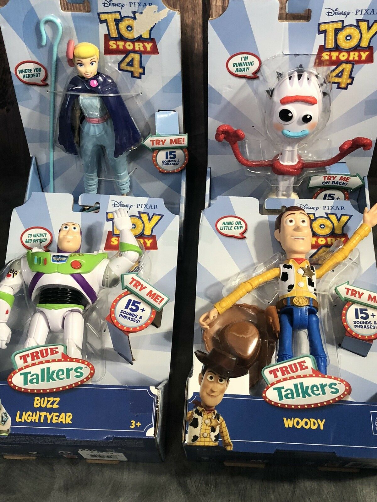 4 Disney Toy Story 4 True Talkers Woody ,Buzz Lightyear, Forky ...