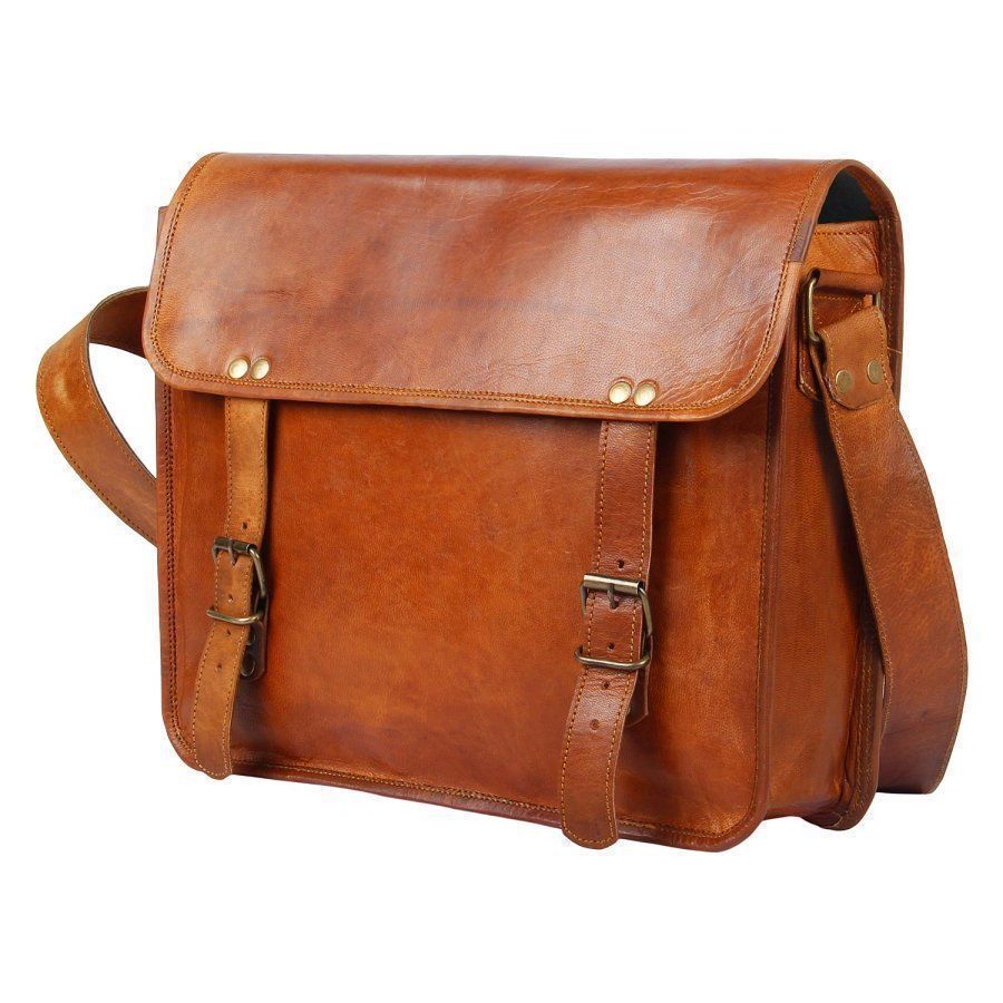 New Men's 15” Soft Rustic Leather Brown Shoulder Office Laptop ...