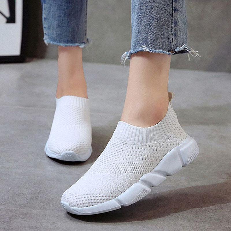 Women Shoes Sneakers Women Breathable Slip On Flat Shoes Soft Bottom White Sneak
