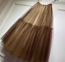 Gold Tulle Skirt Outift, Layered Tulle Skirt, Plus Size Gold Tulle Maxi Skirt image 5