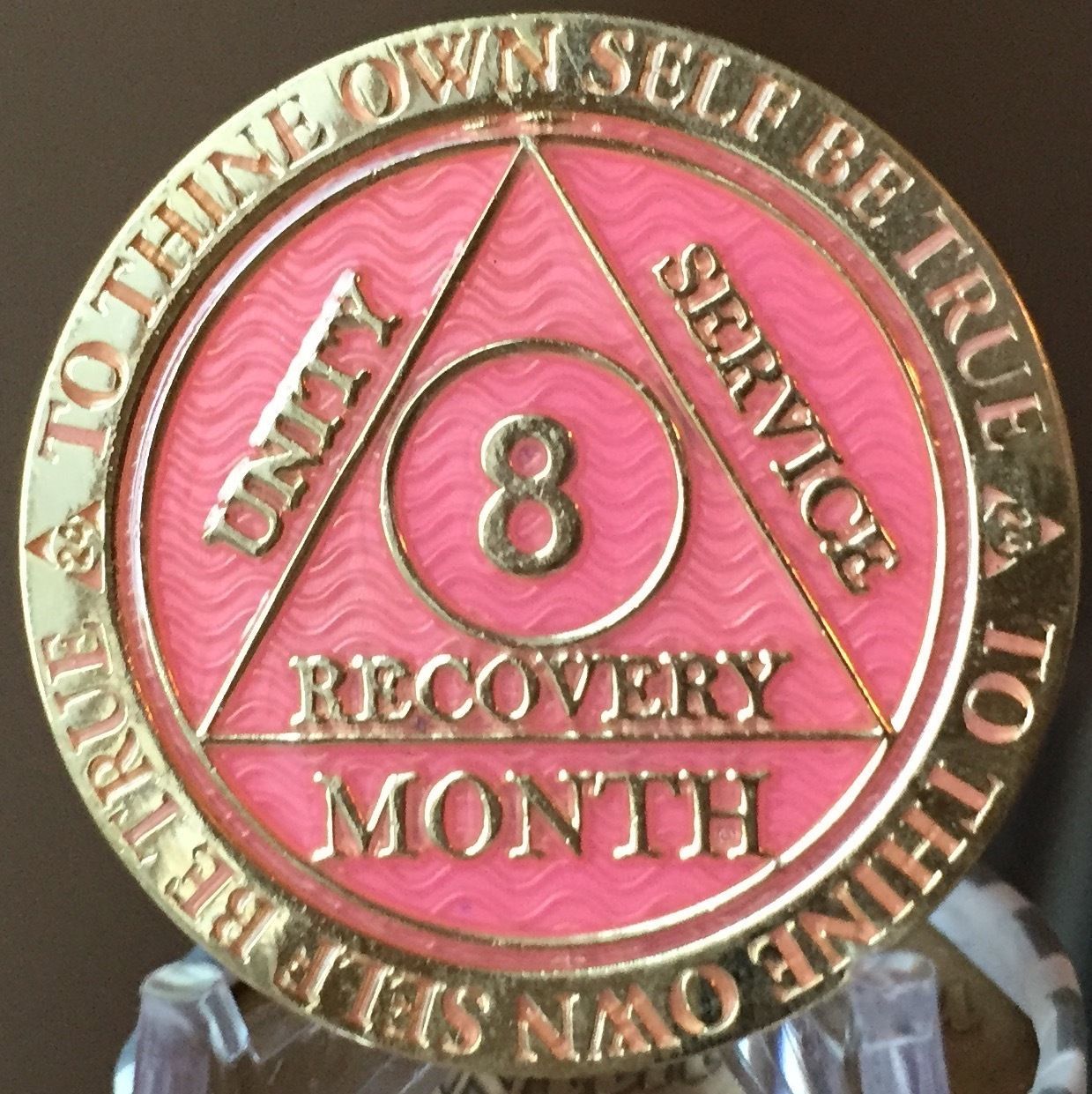 8 Year Mandarin Red AA Medallion Alcoholics Anonymous Chip Gold Tri-Plate VIII 