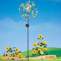Solar LED Crackled Glass Globe Butterfly Floral Metal Garden Wind Spinner Stake - $121.99