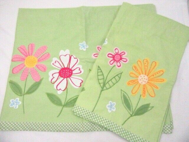 Pottery Barn Kids Daisy Garden Embroidered Green 2-PC 44 x 18 Lined Valances - $32.00