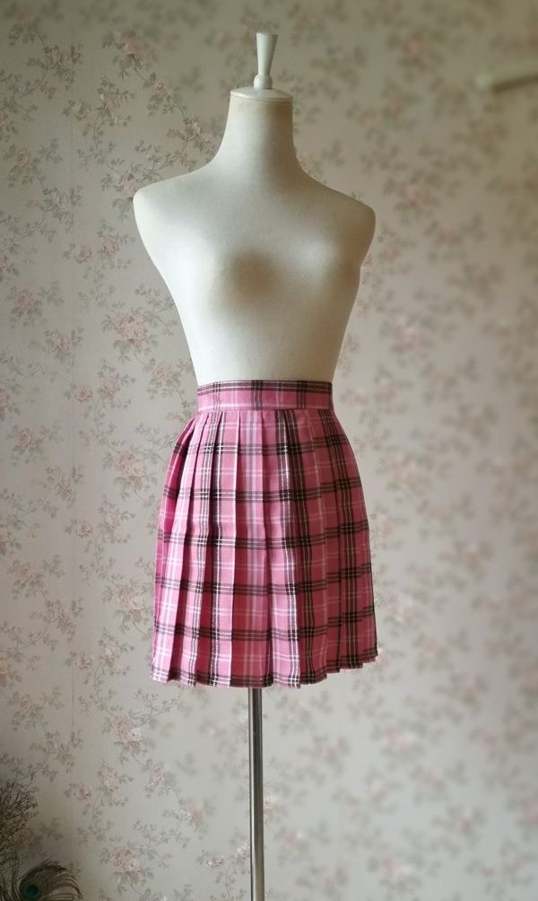 Pink Plaid Skirt Women Girl Mini Pleated Plaid Skirt Pink Tartan Skirt