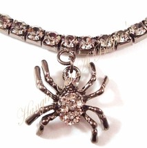 Spider Anklet Charm Dangle Gray Crystal Stretch Band Pewter Tone Metal Halloween - $21.99