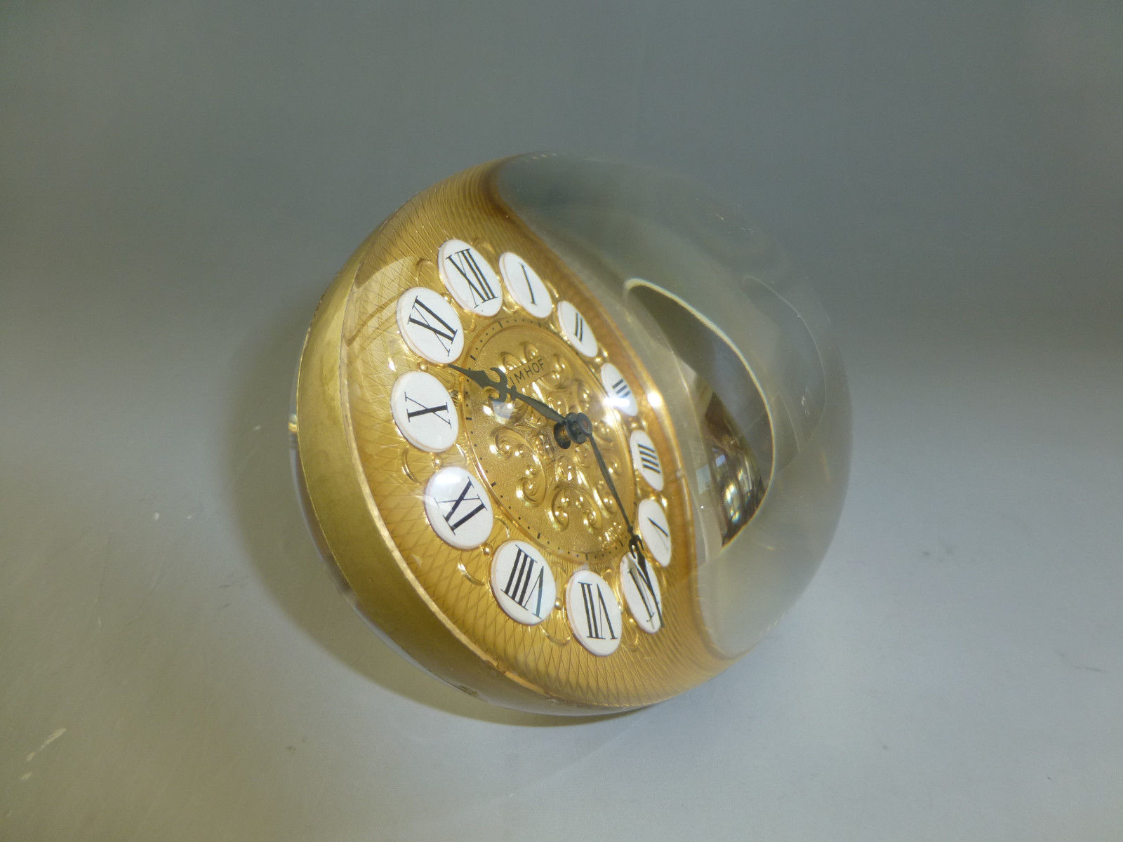 Rare Vintage Swiss Imhof Lucite Crystal Ball Clock 15 Jewel Wind up