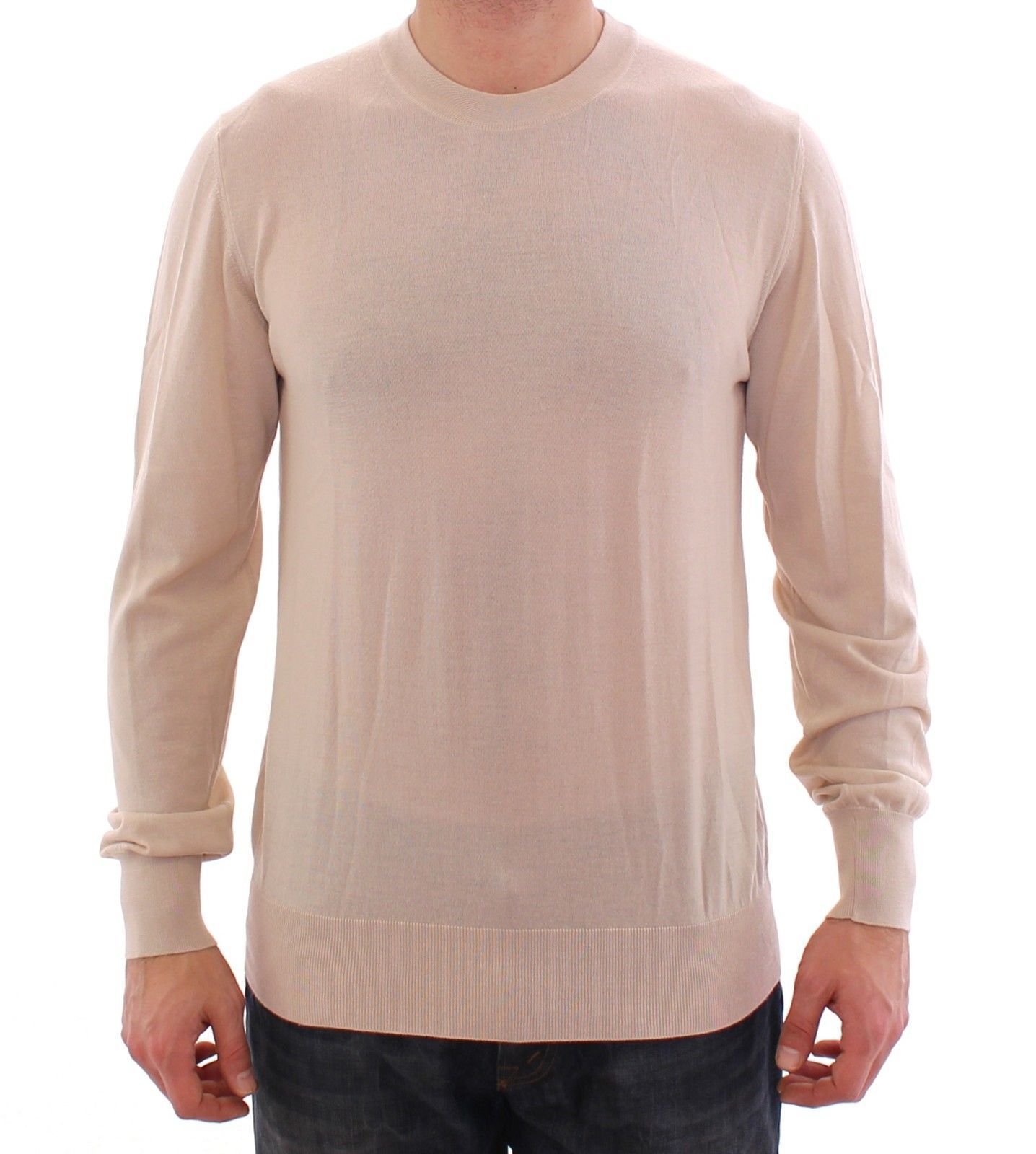 Beige Cashmere Crew-neck Sweater Pullover Top - Fashion