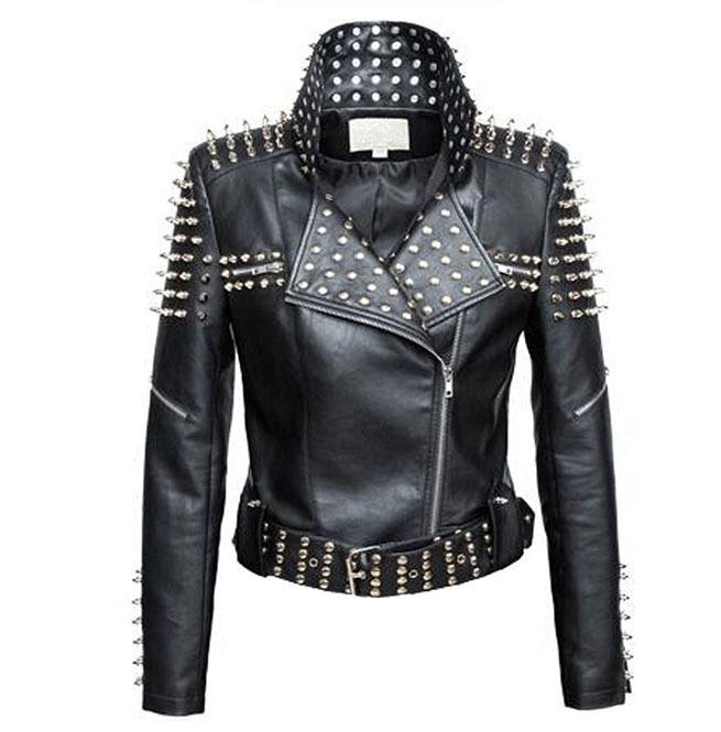 Women's Hooded Black Belted Silver Studded Long Spike ... (655 x 665 Pixel)