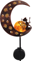 Teresa's Collections Fairy Sitting On Moon Solar Stake Lights Garden Decor, Meta - $59.99