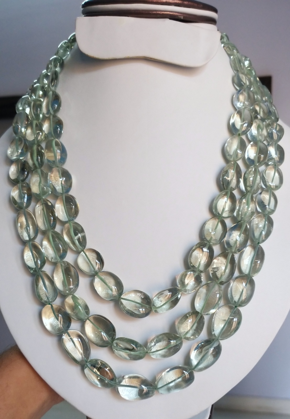 Primary image for Natural Green Amethyst Tumble Beads Necklace, Layered Smooth Beads Necklace