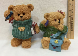 Teddy Bear Figurines By Greenbrier School Days Boy &amp; Girl Learning Pair ... - $13.85