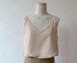 Women Sleeveless Strap Tank Top Camisole V Neck Chiffon Tanks Solid Loose Shirt  image 6