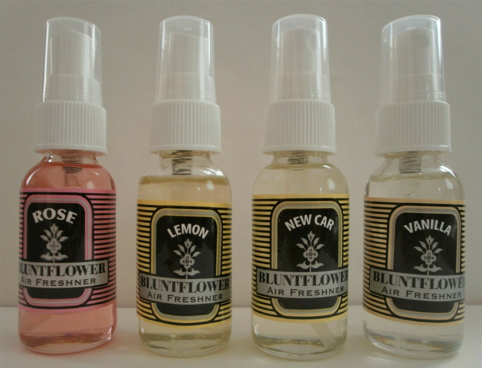 4 BLUNT FLOWER Spray 100 Oil Based Safe AIR FRESHENER ROSE, NEW CAR
