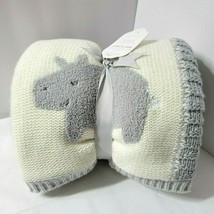 Pottery Barn Kids Baby Blanket Gray Off White Hippo Patchwork Knit Sherp... - $49.45