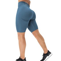 Women High Waist Workout Yoga Gym Smile Seamless Cycling Shorts Blue S - $40.99