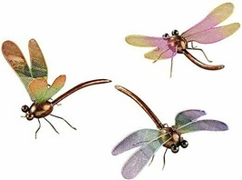 Dragonfly Figurines Set of 3 Metal Garden Table Fence Shed Decor Colorful