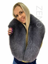 Fox Fur Stole 55' (140cm) Saga Furs Dark Grey Fur Collar Wrap Scarf Boa image 4