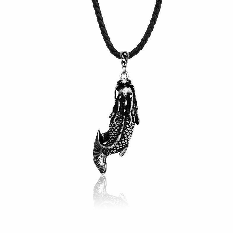 Fashion Vintage Women Men Luck Fish Stainless Steel Pendant Chain Necklace Jewel