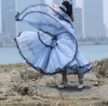 Dusty Blue Polka Dot Lace Tulle Skirt Vintage Dotted Long Tulle Skirt Outfit image 4