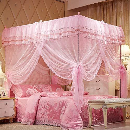 Uozzi Bedding 4 Corners Post Pink Canopy Bed Curtain for Girls & Adults Cute C Canopies
