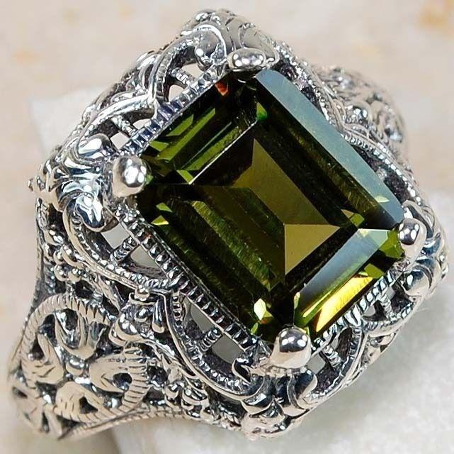 Peridot 925 sterling silver Art Nouveau Filigree Fashion jewelry wedding ring  S