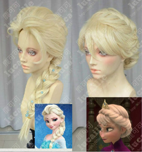 Princess Frozen Snow Queen Elsa Light Blonde Braids / Flaxen Hair Cos Wig