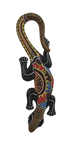 Beautiful Unique Hand Carved Wooden Aboriginal Dot Paint Gecko Lizard Tropical I