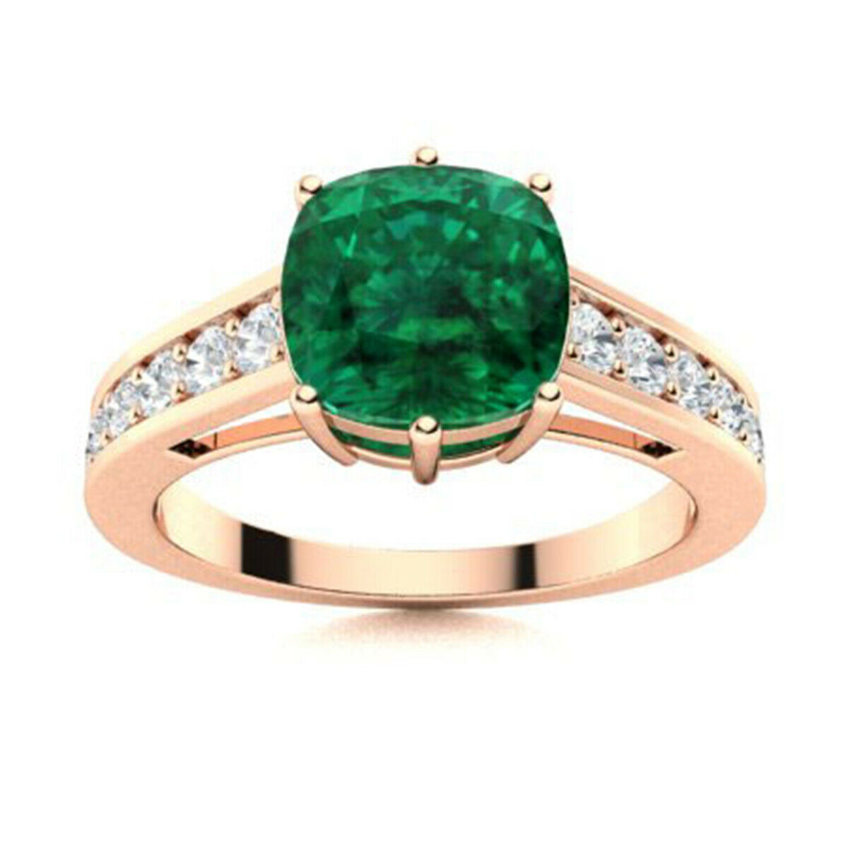 1.3 Ctw Six Prong Cushion Green Sapphire 9K Rose Gold Side Stone Ring