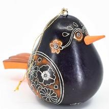 Handcrafted Carved Gourd Art Whimsical 3-D Purple Songbird Ornament Made Peru