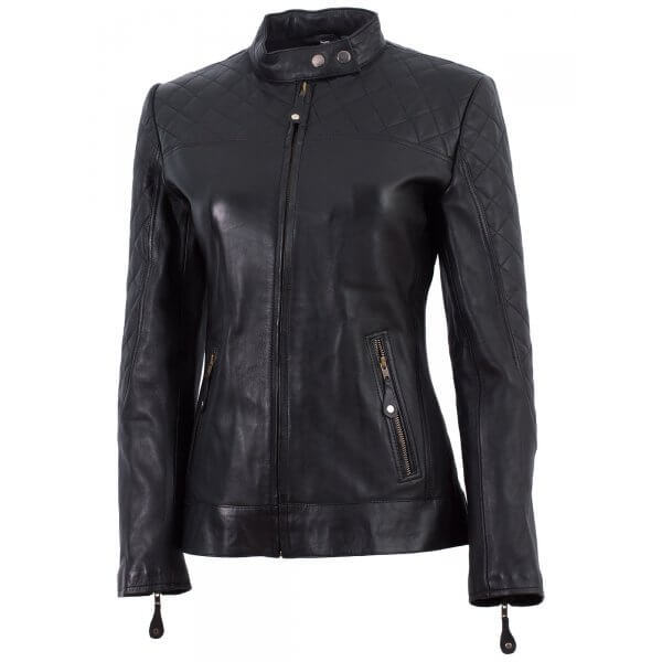 LE Cafe Racer Black Ladies Leather Jacket