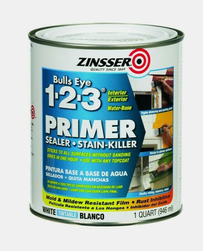 Zinsser BULLSEYE 1-2-3 PRIMER 1 qt. WHITE Water-Based Sealer Stain-Killer 2004