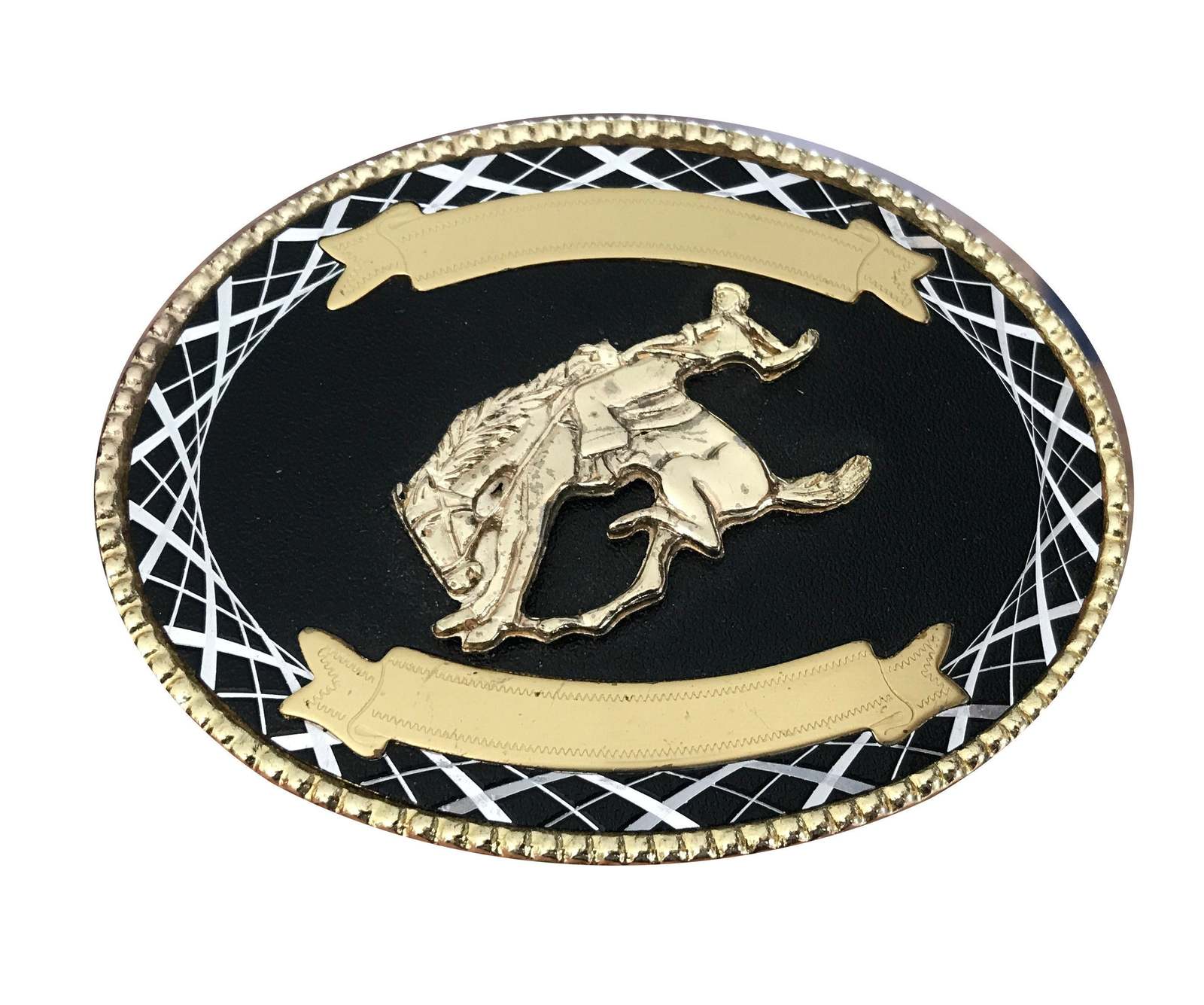 Vintage Bucking Bronco Belt Buckle Engraved Golden Western Design