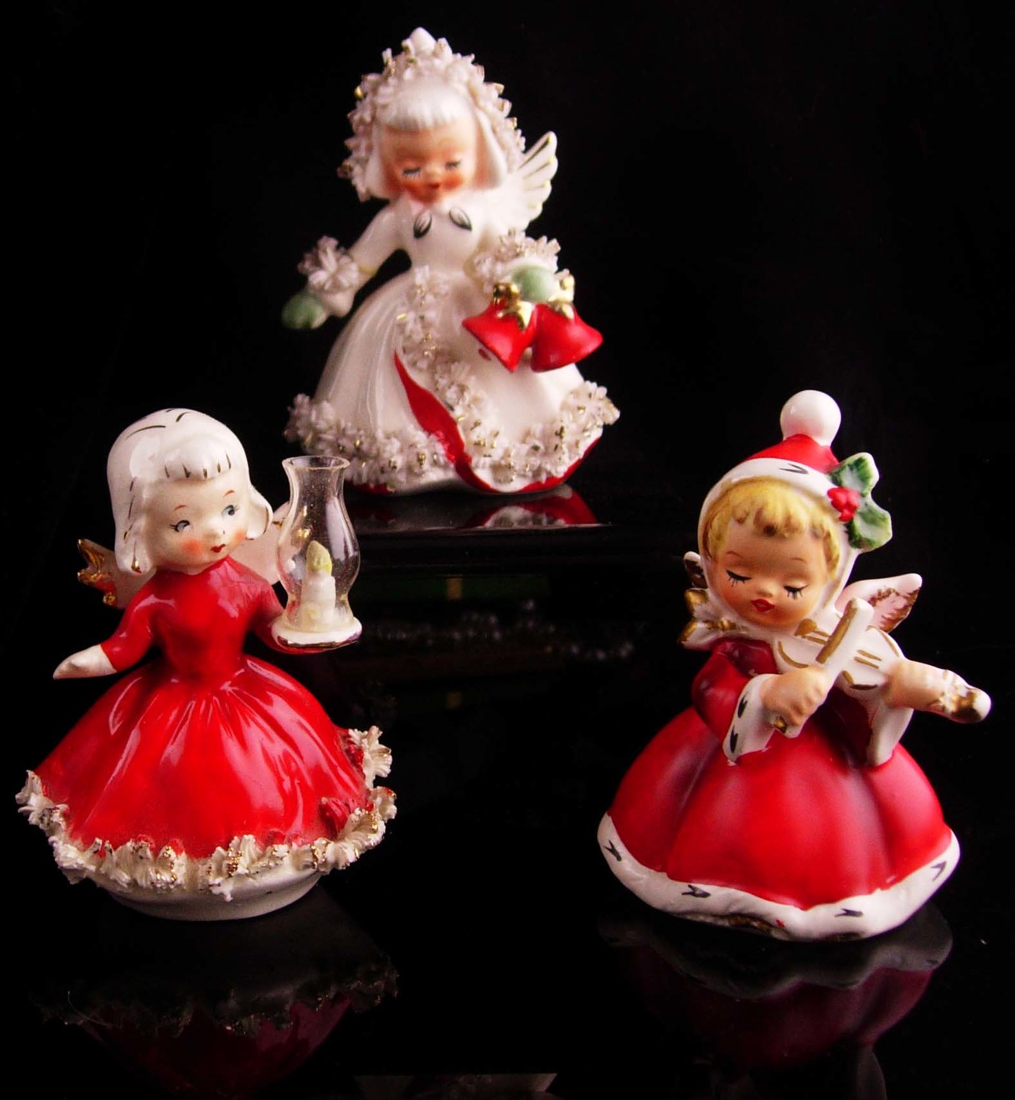 Primary image for 1950's Christmas Angel figurines - holt howard 1958 -  candleholder  hurricane 