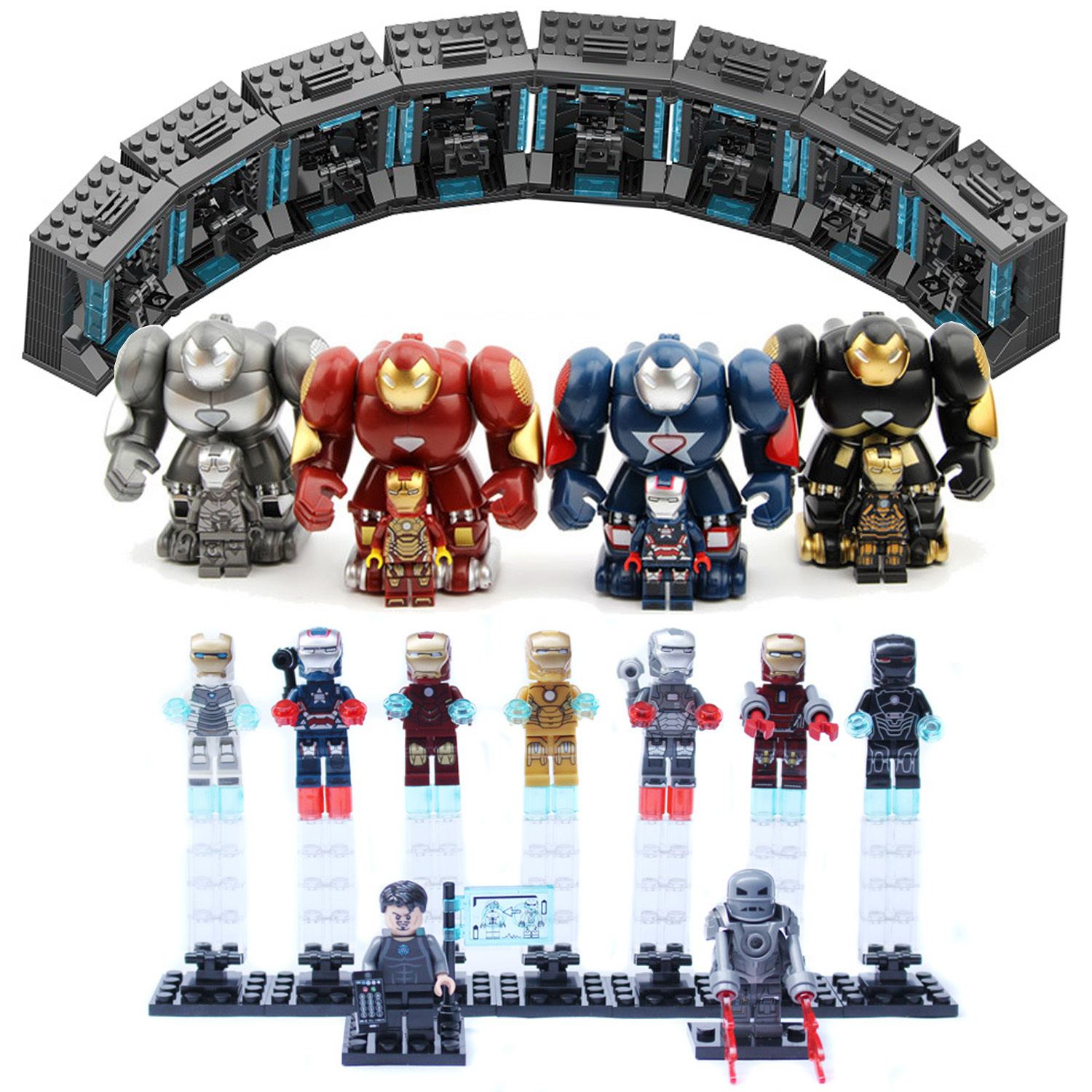 Marvel Avengers Ironman + Hall of Armor+Hulkbuster Figures Building Blocks Toys