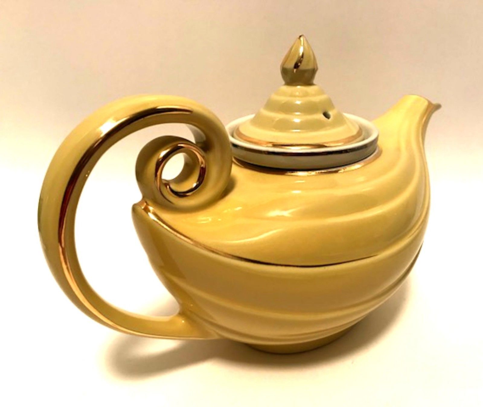 Vintage Hall Aladdin Teapot Canary Yellow with Infuser & Lid Gold Trim