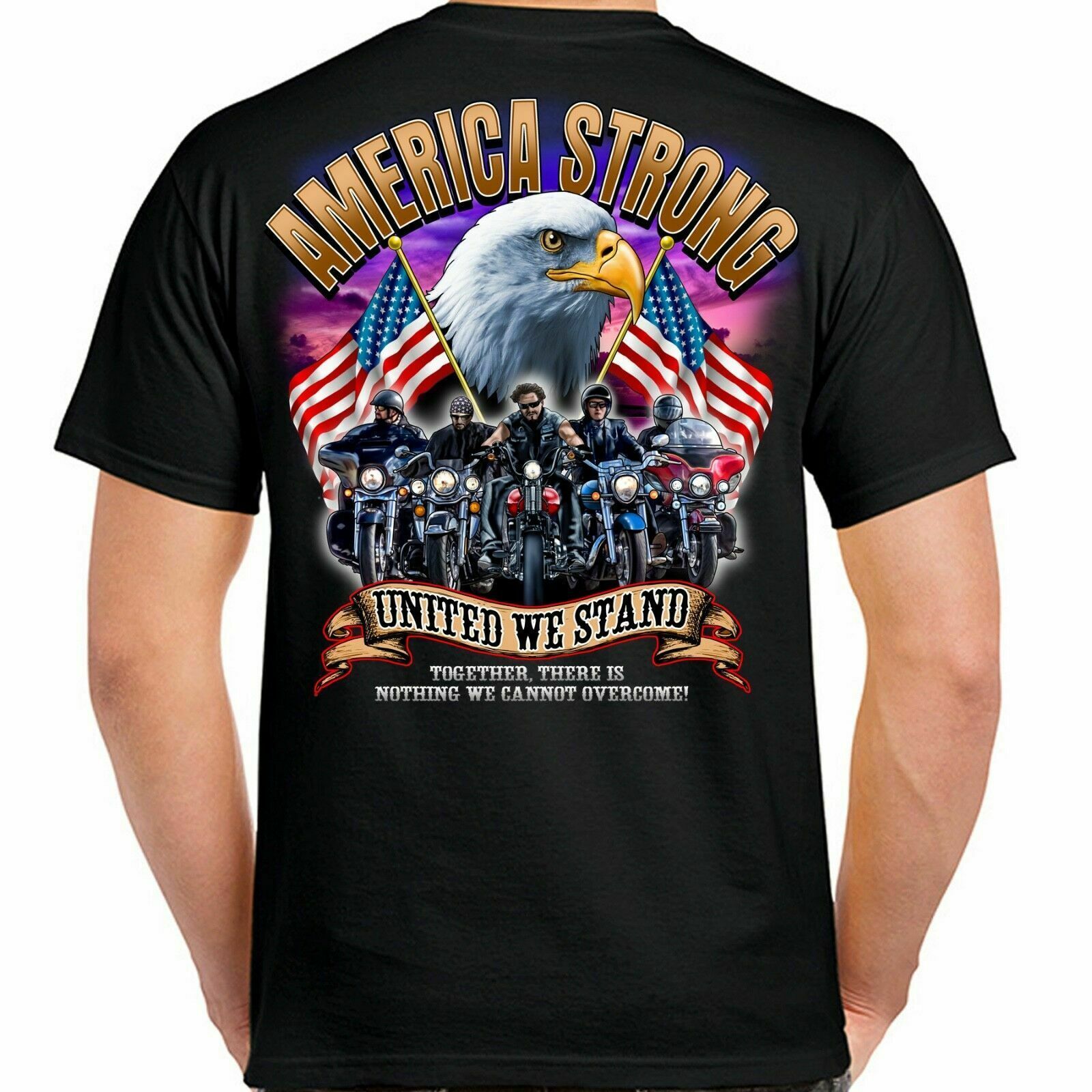 Biker Life USA America Strong Flag Eagle Patriotic Motorcycle T Shirt ...